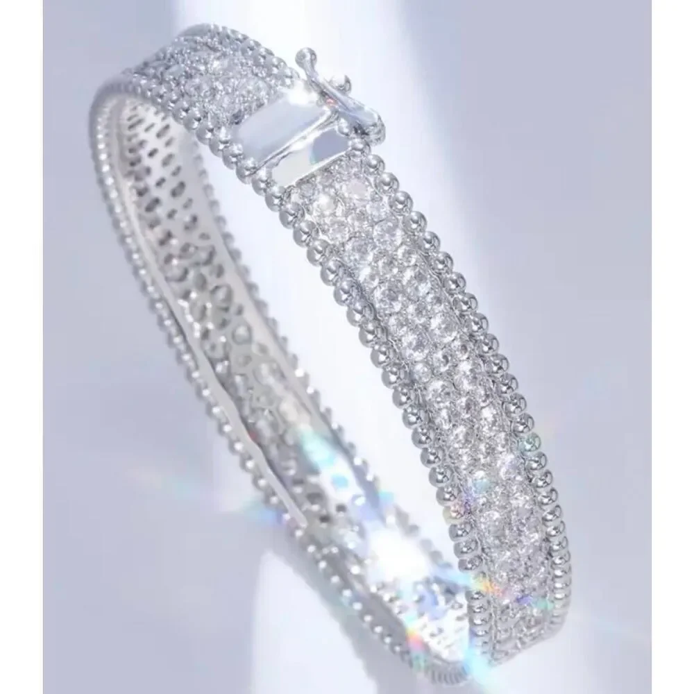 CERTIFIED Genuine Moissanite Diamond 10.8Ct.VVS1 Round Pave Wide Bangle Bracelet